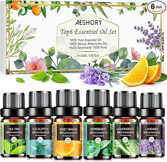 Set de Aceites Esenciales Naturales AESHORY – 6 Fragancias para Conectar con tu Interior