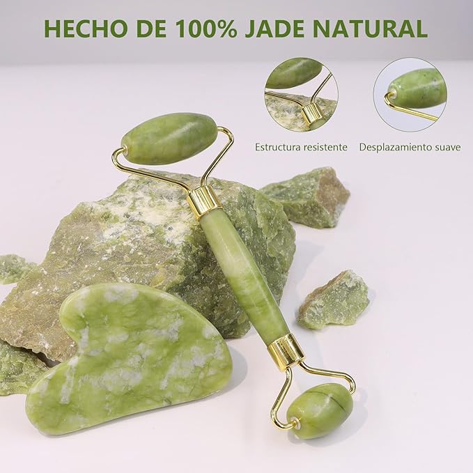 Rodillo de Jade + Gua Sha de Jade Natural