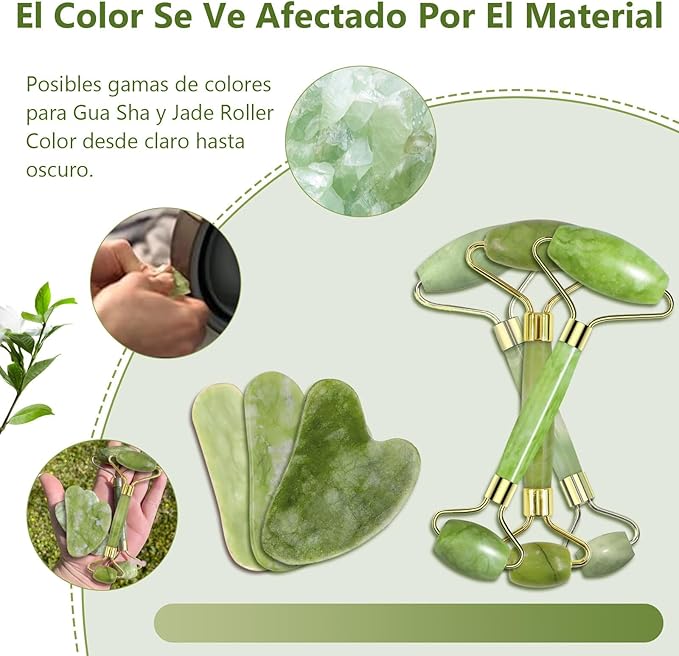 Rodillo de Jade + Gua Sha de Jade Natural